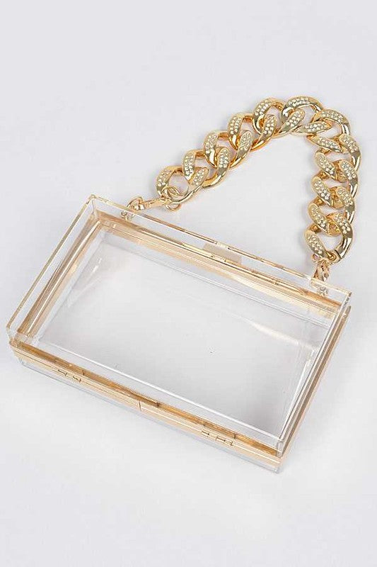 Women's Crystal Chunky Chain Clear Box Clutch