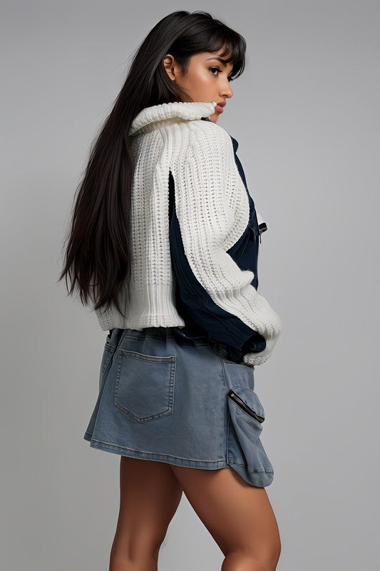 Women's Denim and Knit Multi Fabric Jacket