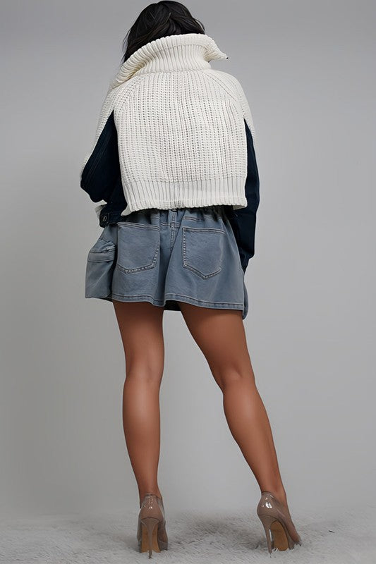 Women's Denim and Knit Multi Fabric Jacket