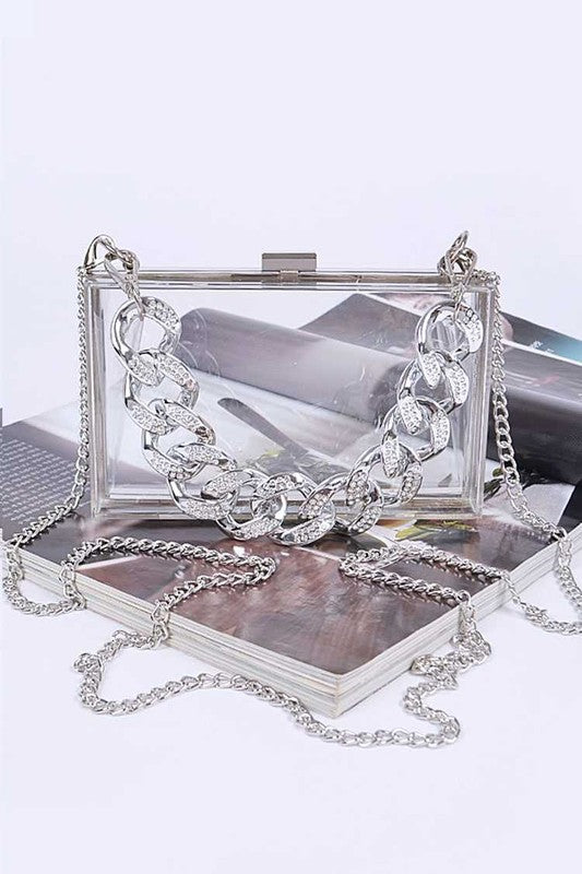 Women's Crystal Chunky Chain Clear Box Clutch