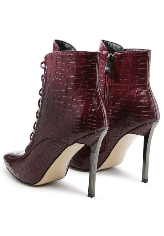 Escala Croc Lace-Up Stiletto Boot