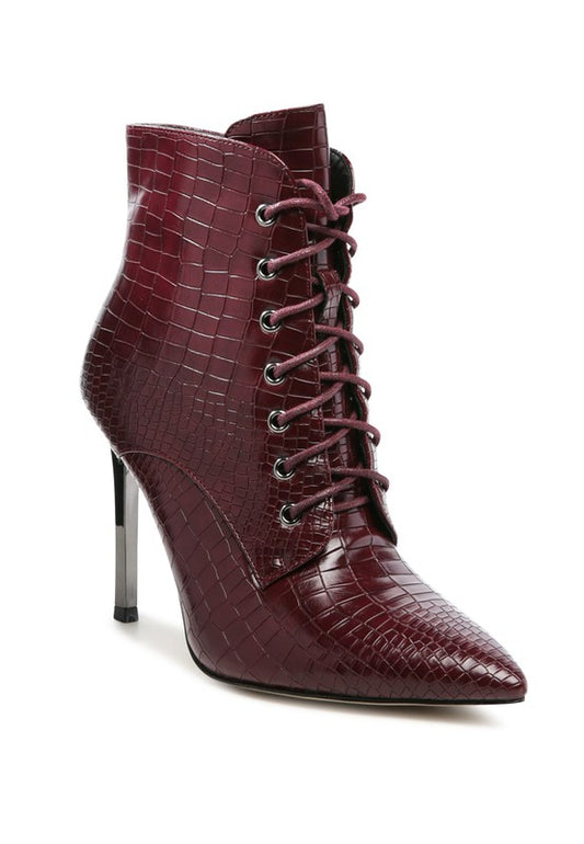 Escala Croc Lace-Up Stiletto Boot