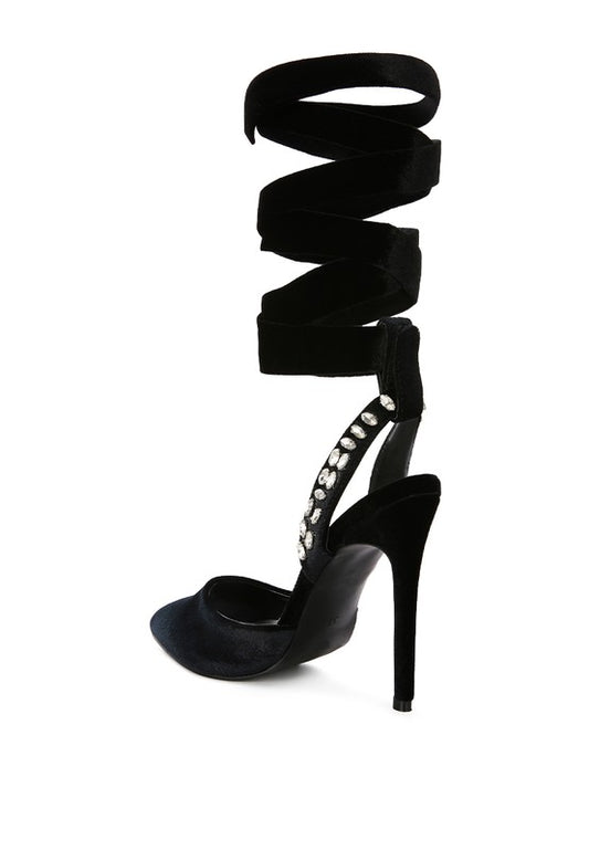 Wallis Women's Velvet Diamante Tie Up High Heeled Sandals