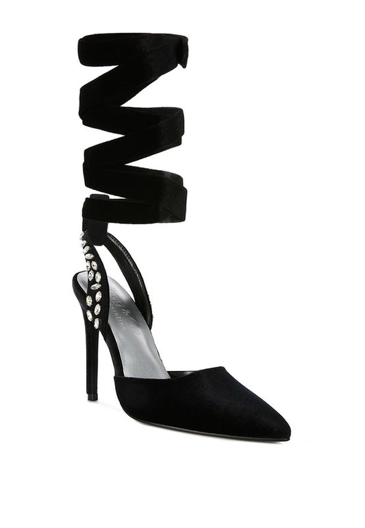 Wallis Women's Velvet Diamante Tie Up High Heeled Sandals