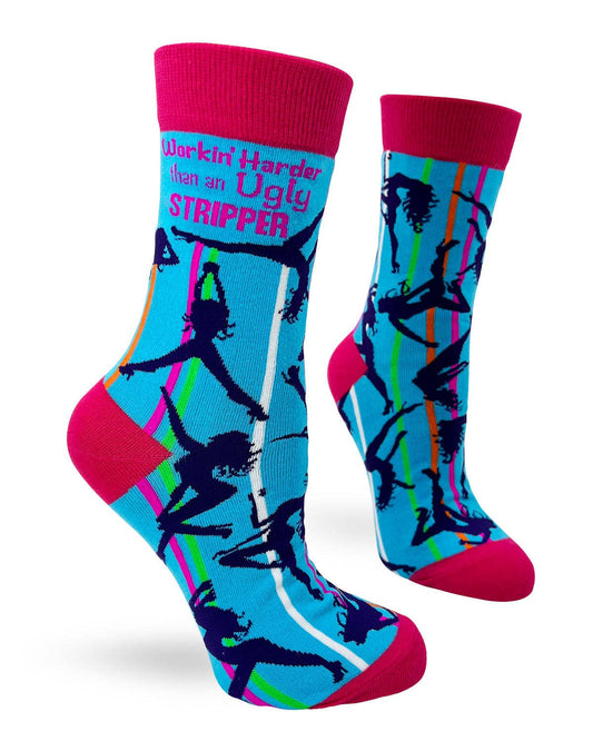Workin' Harder Than An Ugly Stripper Women's Crew Socks