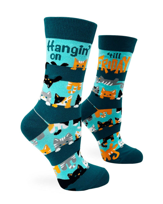 Hangin' on 'till Friday Ladies' Crew Socks With Cute Cats