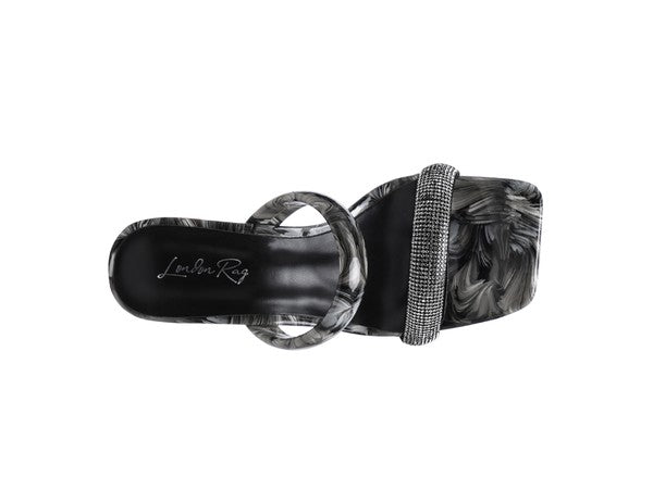 Krypton Clear Block Heeled Marble Print Slides