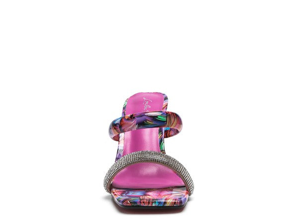 Krypton Clear Block Heeled Marble Print Slides