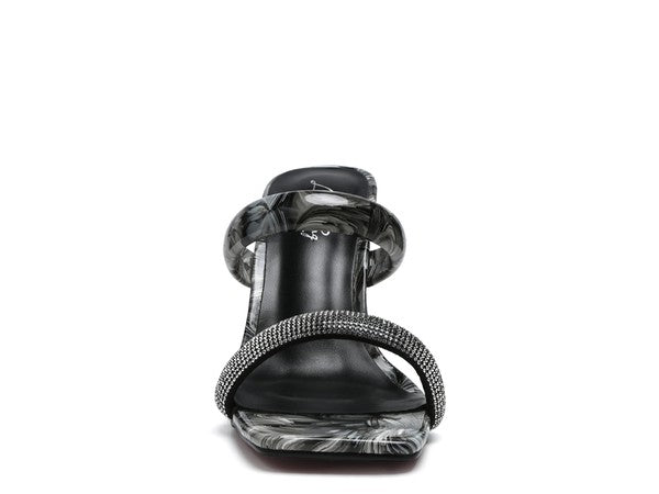 Krypton Clear Block Heeled Marble Print Slides