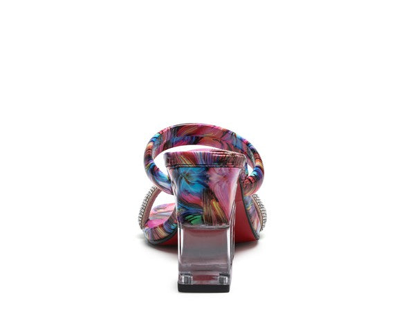 Krypton Clear Block Heeled Marble Print Slides